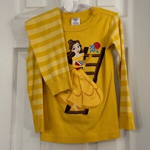 Disney Baby Girl Yellow Princess Long Sleeve 2 Piece Pajamas 100% Organic Cotton